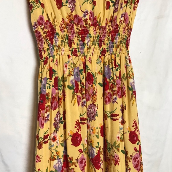 VTG Ashley & Sage Yellow Floral Print Viscose Flutter Sleeves Maxi Dress Sz M - Picture 10 of 12